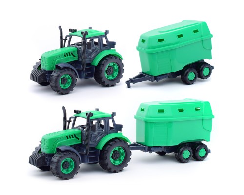 Трактор "Прогресс" с прицепом для перевозки животных инерционный (зелёный) (в лотке)