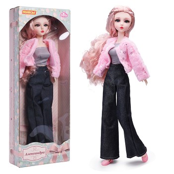 Кукла "Александра" (55 см) в розовой шубке (в коробке)