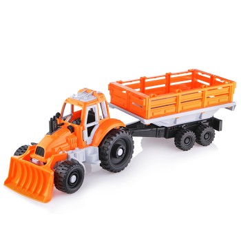 Трактор с грейдером и прицепом