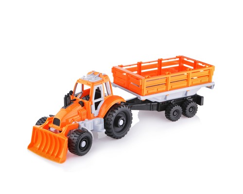 Трактор с грейдером и прицепом