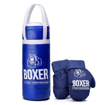 Боксерский набор №2А 40см (мешок - экокожа; перчатки - текстиль) синий
