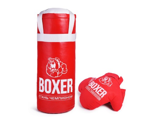 Боксерский набор №3А 50см (груша - экокожа; перчатки - текстиль) красный