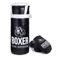 Боксерский набор №3А 50см (груша - экокожа; перчатки - текстиль) черный