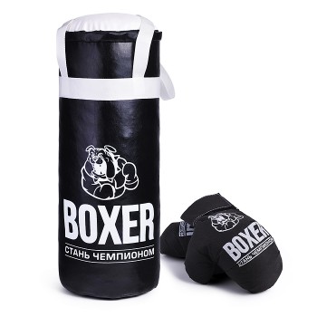 Боксерский набор №3А 50см (груша - экокожа; перчатки - текстиль) черный