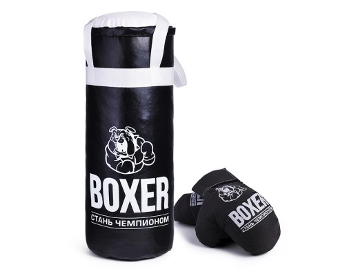 Боксерский набор №3А 50см (груша - экокожа; перчатки - текстиль) черный