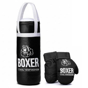 Боксёрский набор №2А 40см (груша - экокожа; перчатки - текстиль) черный