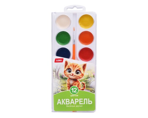 Акварель Funny Friends 12 цв., с/к в пластиковой упаковке с крышкой