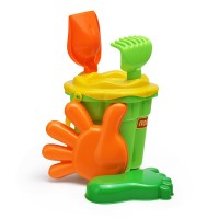 Набор №308: ведро-цветок среднее №3, ситечко-цветок среднее №3, лопатка №5, грабельки №5, формочки (ладошка + ножка)