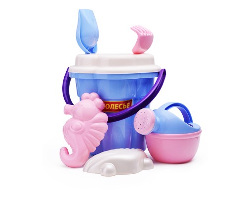 Набор №651 сафари: ведро-цветок большое, ситечко-цветок большое, лопатка №5, грабельки №5, формочки (ракушка №1 + морской конёк), лейка малая №4