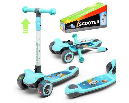 Самокат 3-х кол., бирюзовый, PU, в коробке