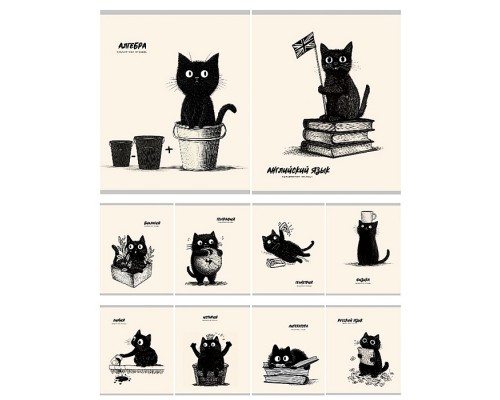Комплект предметных тетрадей 48л. "Bad cat" тандарт, тиснение холст, вкладыш+пэт 10шт