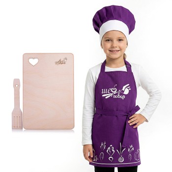 Набор "Шеф-повар" (фартук, колпак, доска, лопатка) фиолетовый