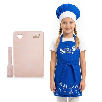 Набор "Шеф-повар" (фартук, колпак, доска, лопатка) синий
