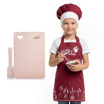 Набор "Шеф-повар" (фартук, колпак, доска, лопатка) бордовый