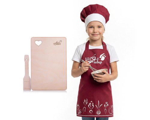Набор "Шеф-повар" (фартук, колпак, доска, лопатка) бордовый