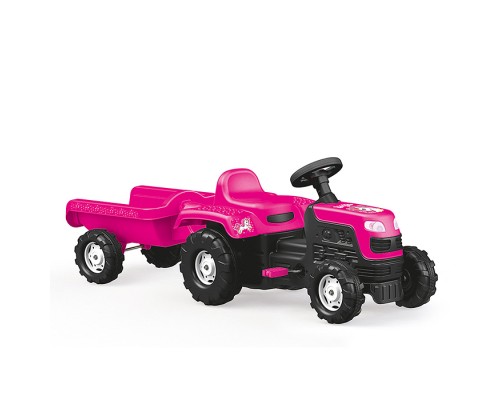 Трактор педальный Unicorn, с прицепом, клаксон, розовый