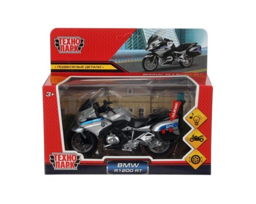 Модель металл свет-звук Мотоцикл BMW R1200 RT 13 см, подвиж детали, серебряный