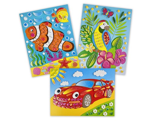 Разноцветная мозаика (3 в 1). Машинка. Рыбка. Попугайчик