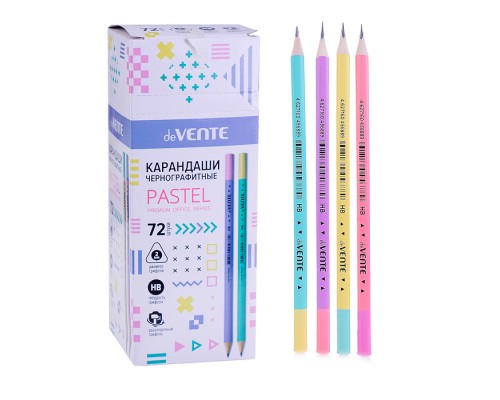 Карандаш чернографитный "Pastel" HB, диаметр грифеля 2 мм, трехгранный, заточенный, цвета ассорти