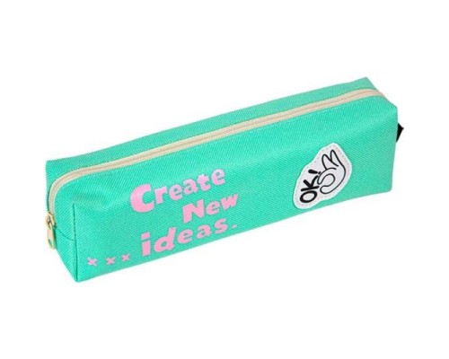 Пенал "Create new ideas" 21x6x4,5 см, плотный износостойкий полиэстер с водоотталкивающей пропиткой, отделение на молнии, прямоугольный для 30 предметов, мятный