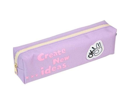 Пенал "Create new ideas" 21x6x4,5 см, плотный износостойкий полиэстер с водоотталкивающей пропиткой, отделение на молнии, прямоугольный для 30 предметов, лавандовый