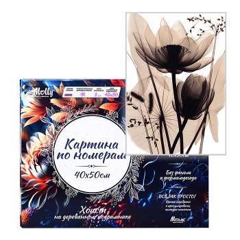 Картина по номерам 40х50 "Монохромные цветы" (11 цветов)