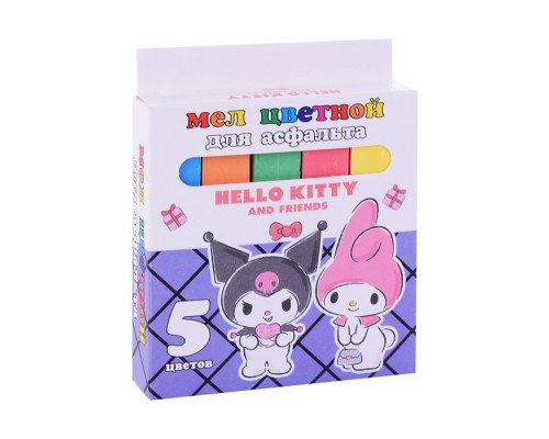 Мел цветной "Kuromi+My Melody" для асфальта, 5 шт. в картонной упаковке с европодвесом