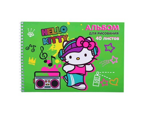 Альбом для рисования 40л. "Hello Kitty-2" А4, на гребне, мелованная обложка 235 гр/м2