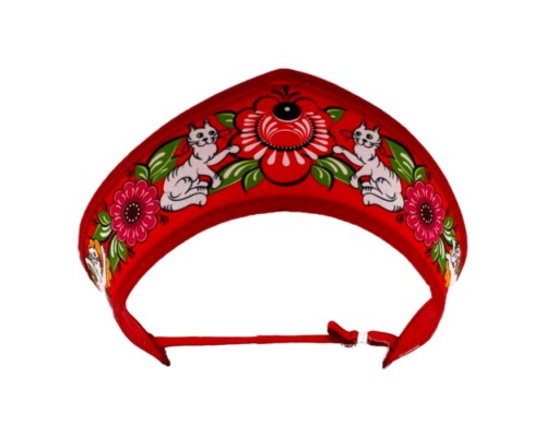 Кокошник-ободок "Русские промыслы" красный, с регулируемой резинкой, размер &ndash; универсальный, материал &ndash; полиэстер, пластиковая вставка, полноцветная печать