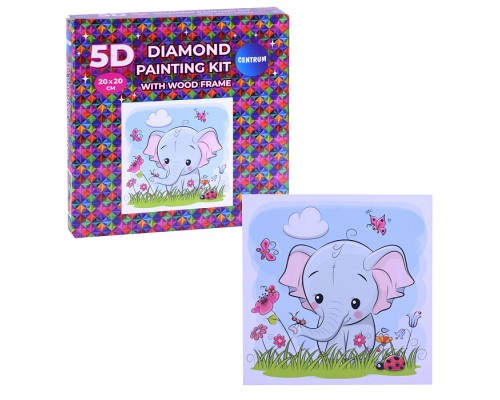 Алмазная мозаика "Слоненок" 20х20см, в деревянной рамке, частичное заполнение