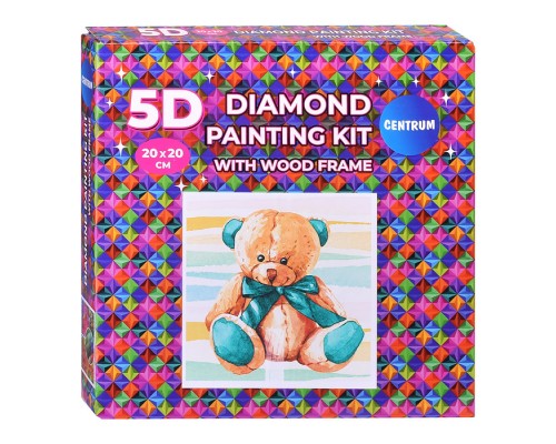 Алмазная мозаика "Плюшевый мишка" 20х20см, в деревянной рамке, частичное заполнение