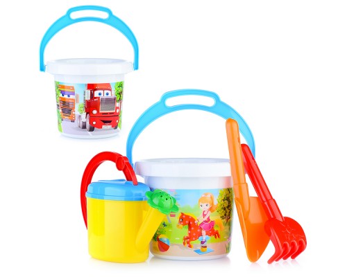 Песочный набор № 133 (ведро 1,4 л термо, лопатка 19см, грабли 19см, лейка 0,5 л)