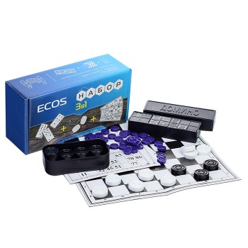 Набор 3в1 лото (пластик) шашки, домино, шахматное поле.