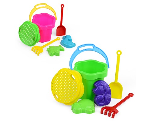 Песочный набор №103 (ведро-цветок 0,3 л, сито, грабли, совок, 2 формочки)