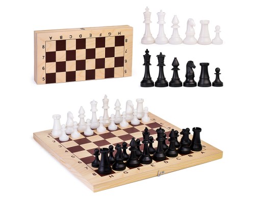Шахматы гроссмейстерские пластиков с деревянной доской 415*215 (фигуры пластик) высота короля 105мм, пешки 50мм.