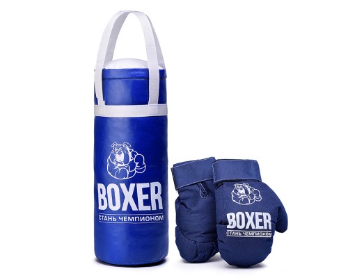 Боксерский набор №2А 40см (мешок - экокожа; перчатки - текстиль) синий