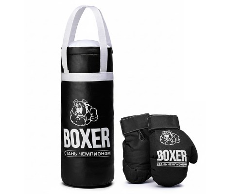 Боксёрский набор №2А 40см (груша - экокожа; перчатки - текстиль) черный
