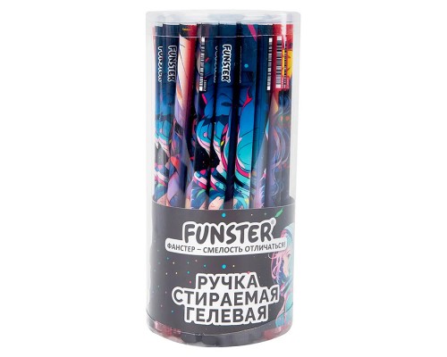 Ручка стираемая гелевая с принтом "Funster" Anime, синяя, корпус ассорти, игольчатый наконечник 0,5 мм, линия 0,35 мм