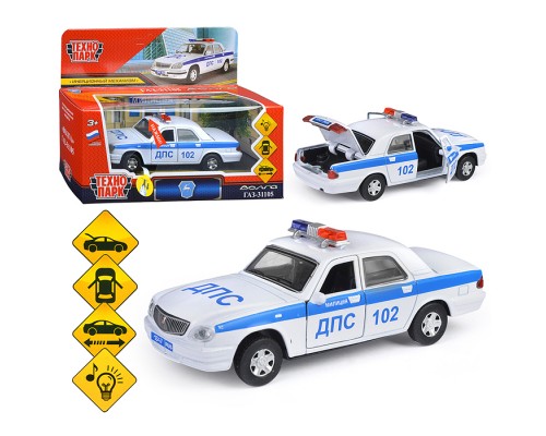 Машина металл ГАЗ -31105 &laquo;Волга&raquo; Полиция 12,3 см, (дв, баг, свет-звук) инерц., в коробке