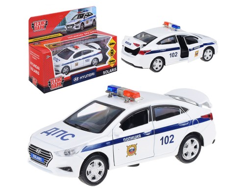 Машина металл. Hyundai solaris полиция, 12см, (откр. двери, белый) инерц, в коробке