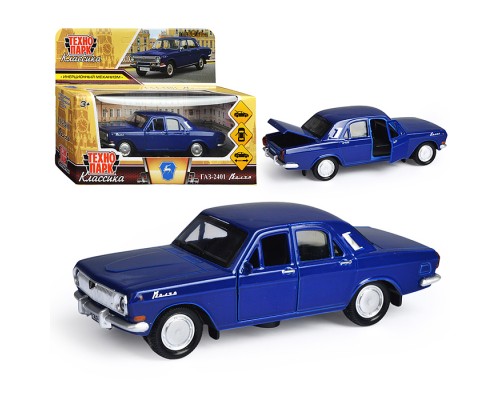 Машина металл ГАЗ-2401 Волга 12 см, (двери, темно-синий,) в коробке
