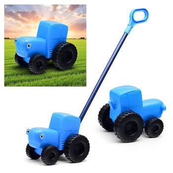 Каталка с ручкой "Синий трактор" 20 см. (свободный ход, синий)