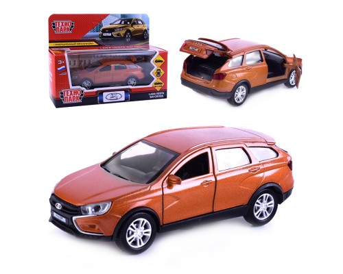 Машина металл Lada Vesta SW Cross, 12 см, (двер, багаж, золотой.)инерц, в коробке