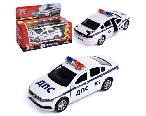 Машина металл. Volkswagen Passat "Полиция" 12 см, (откр. двер, багаж, белый) инер, в коробке