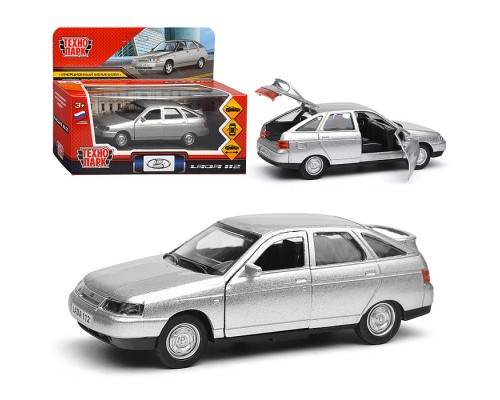 Машина металл ВАЗ-2112 12 см, (двери, багаж, серебряный) в коробке