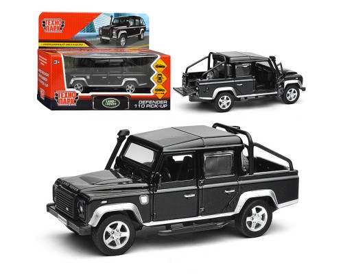 Машина металл Land Rover Defender Pickup 12 см, (двери, багаж, черный) в коробке