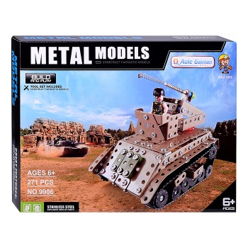 Конструктор "Гусенечный танк" (271 дет.) металл, в коробке