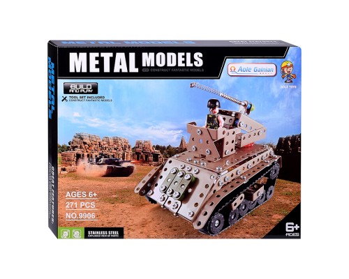 Конструктор "Гусенечный танк" (271 дет.) металл, в коробке