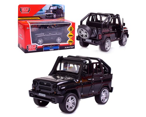 Машина металл UAZ Hunter, 11,5 см, (откр. двери, багаж, черный)инерц, в коробке