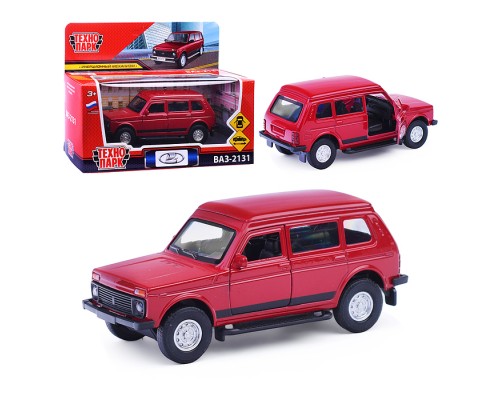 Машина металл LADA 4x4 2131 12 см, (двери, багаж, красный)инерц, в коробке